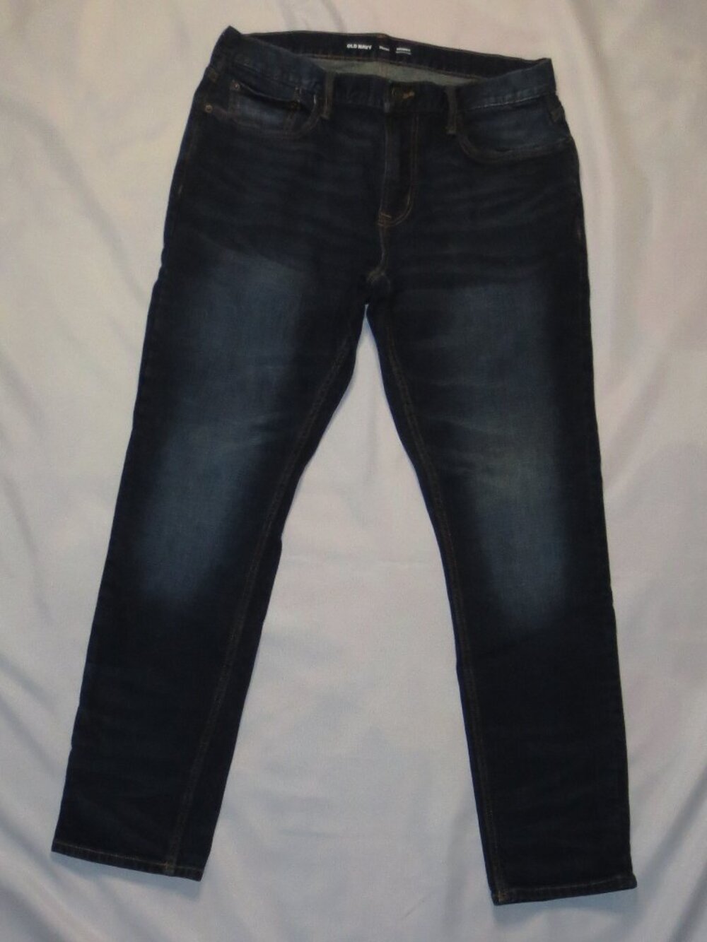 OLD NAVY mens JEANS dark blue SKINNY built-in flex PANTS SIZE 35